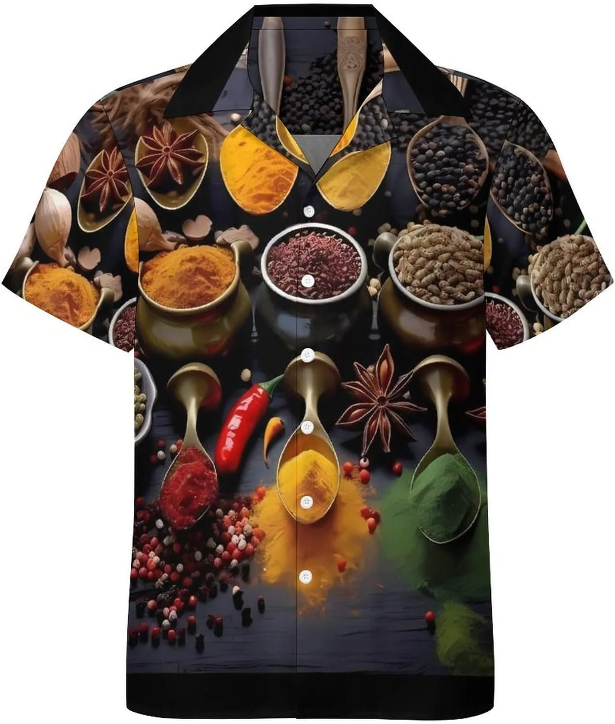 Spices Print Cuban Collar Shirt Classic Design for Comfort and Style