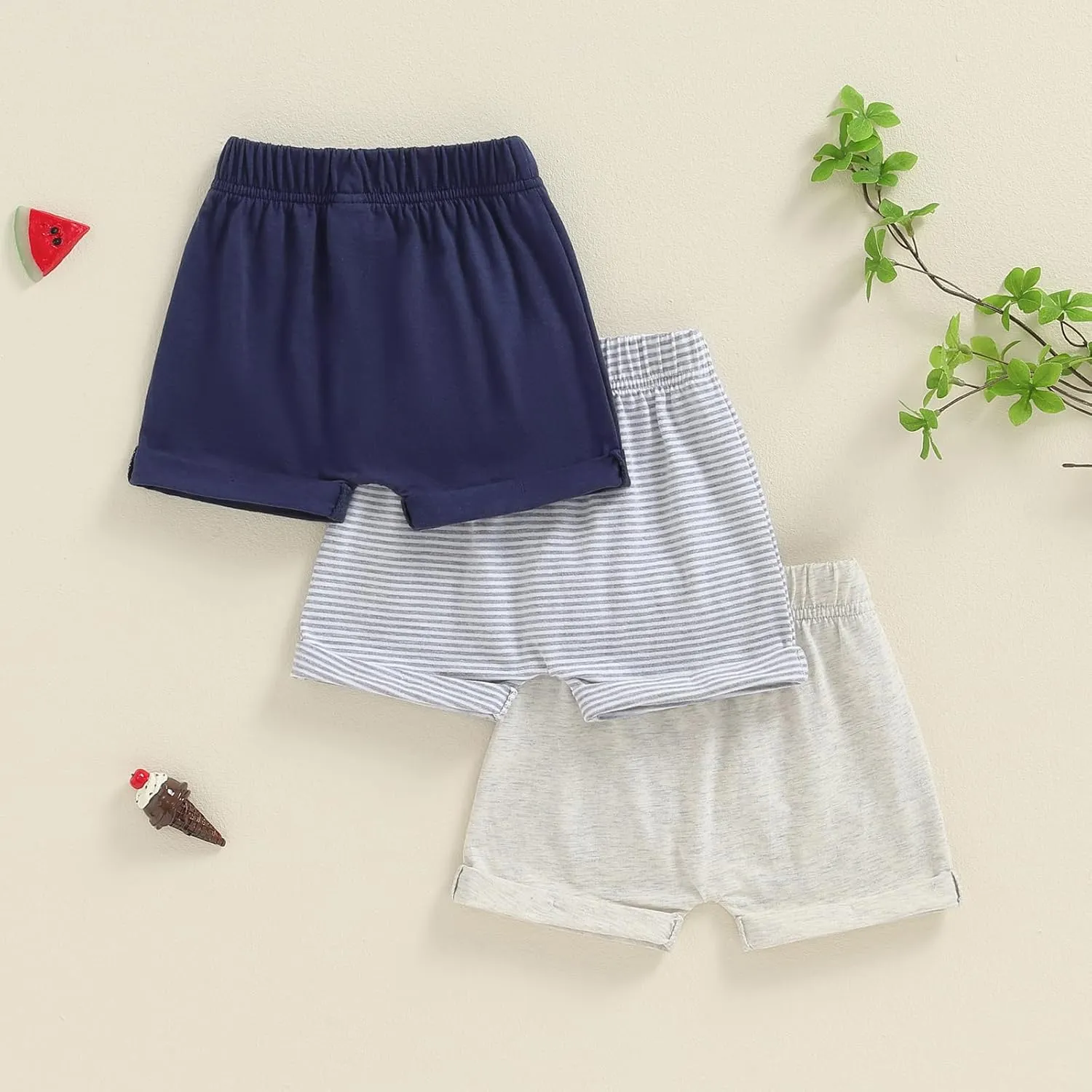 Toddler Baby Boy Shorts 3-Pack Elastic Waist Casual Pull On Cotton Shorts 12M 18M 2T Jogger Shorts for Kids