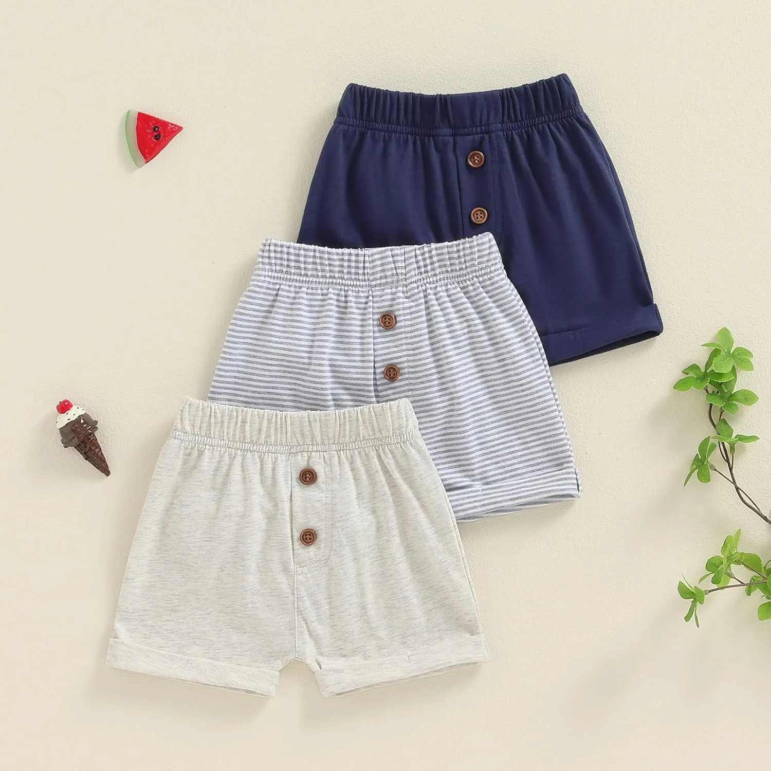 Toddler Baby Boy Shorts 3-Pack Elastic Waist Casual Pull On Cotton Shorts 12M 18M 2T Jogger Shorts for Kids