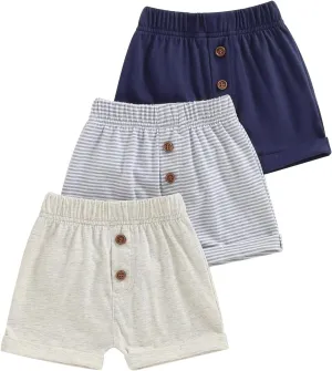 Toddler Baby Boy Shorts 3-Pack Elastic Waist Casual Pull On Cotton Shorts 12M 18M 2T Jogger Shorts for Kids