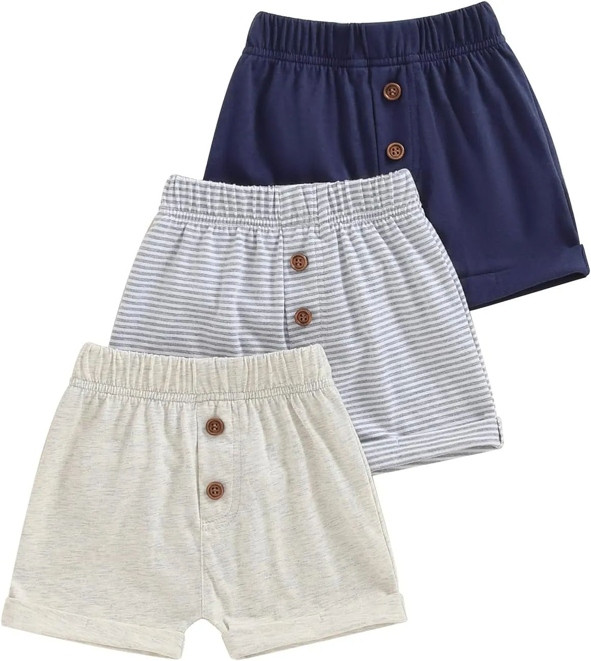 Toddler Baby Boy Shorts 3-Pack Elastic Waist Casual Pull On Cotton Shorts 12M 18M 2T Jogger Shorts for Kids