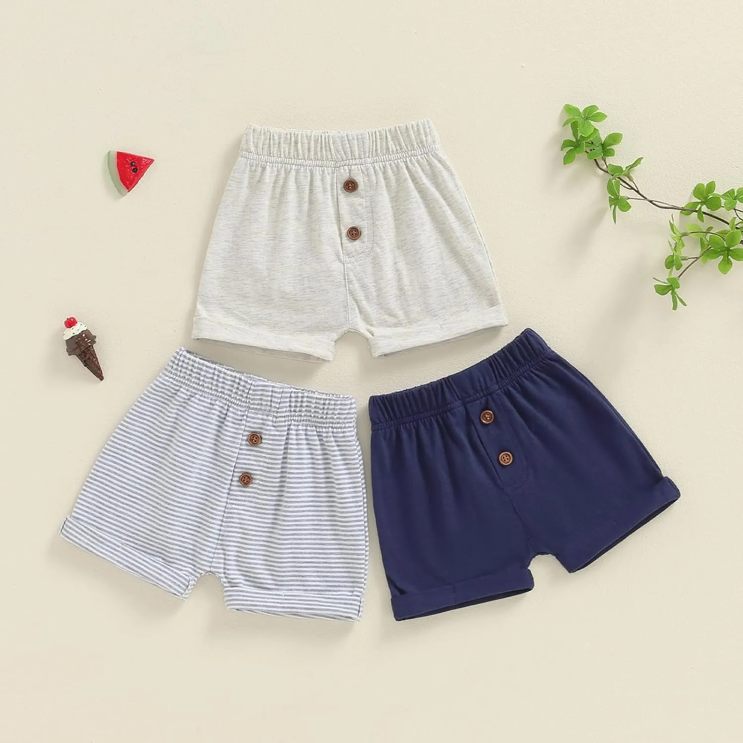 Toddler Baby Boy Shorts 3-Pack Elastic Waist Casual Pull On Cotton Shorts 12M 18M 2T Jogger Shorts for Kids