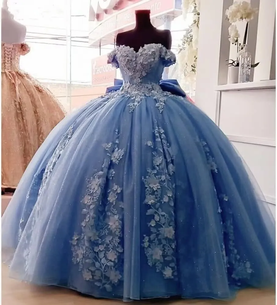 TRHTX Lace Beaded Quinceanera Dresses 2025 Puffy Off Shoulder Sweet 16 Dresses Flower Tulle Quince Dress WZY54