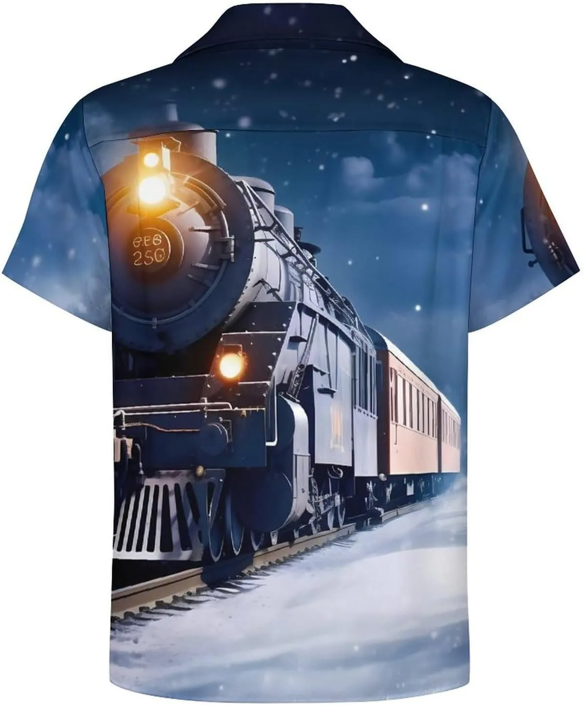 Winter Christmas Snow Night Railway Train_77613684 Print Cuban Collar Shirt Classic Design for Comfort and Style