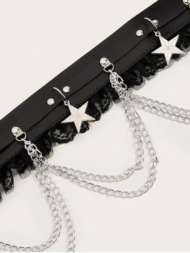 Women Body Chains Lace Trim Punk Chains Star Charm