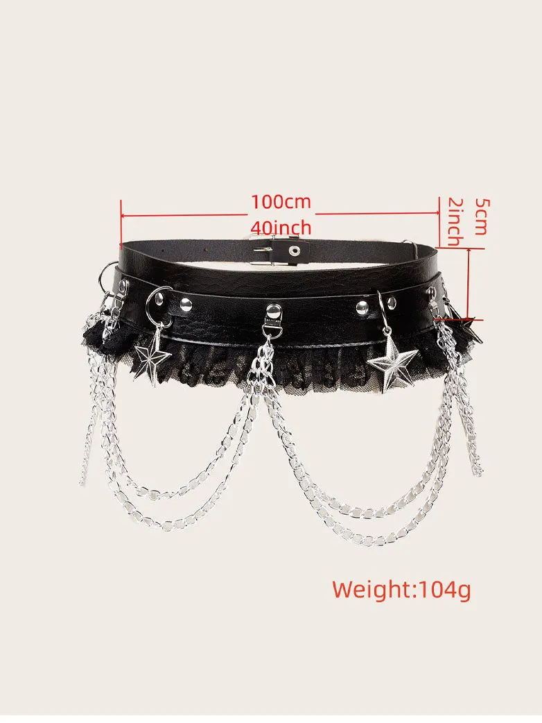 Women Body Chains Lace Trim Punk Chains Star Charm
