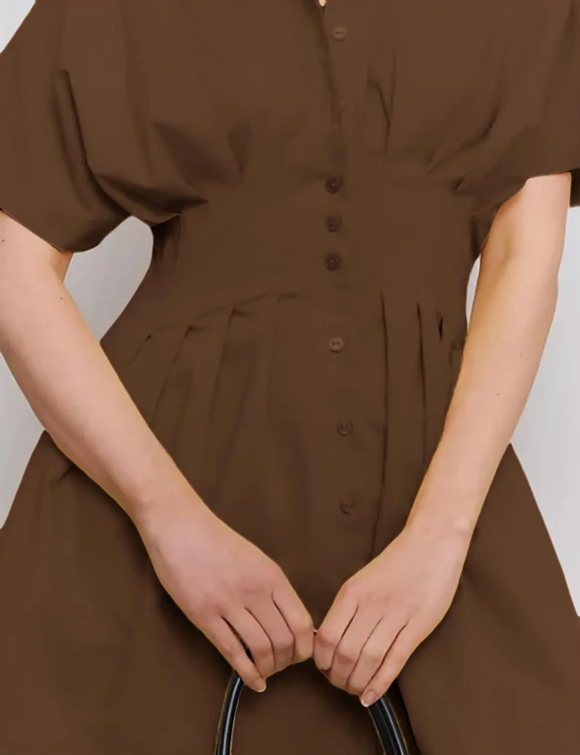 Women Button Front Pleated Shirt Dresses Summer Casual Short Sleeve Pleated Blouse Mini Dress