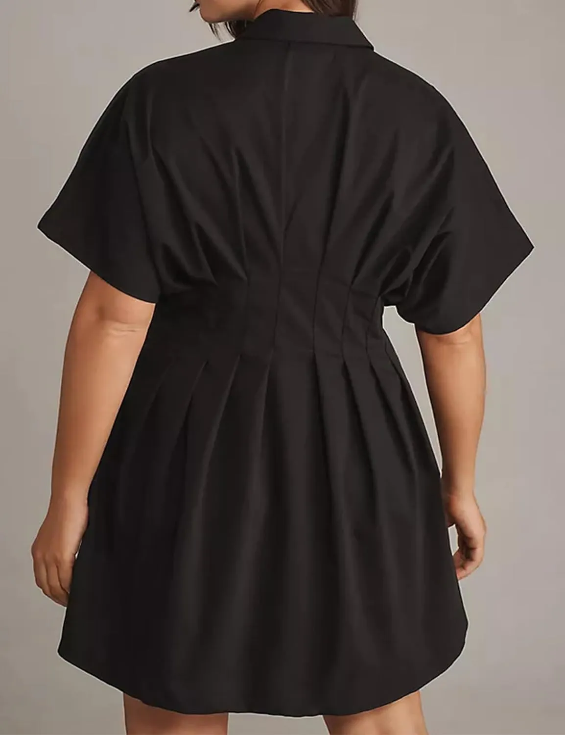 Women Button Front Pleated Shirt Dresses Summer Casual Short Sleeve Pleated Blouse Mini Dress
