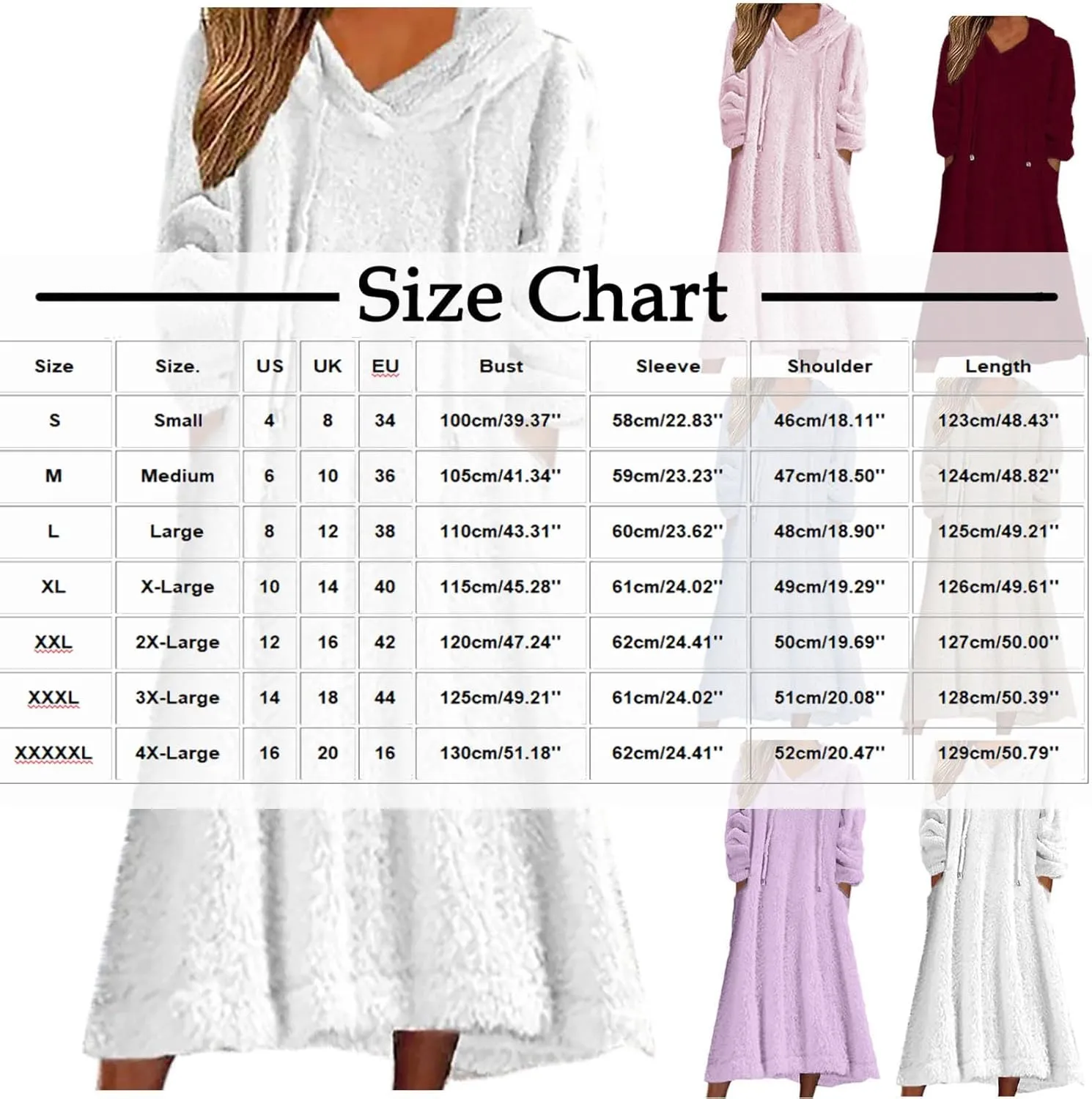 Women Fuzzy Fleece Hoodie Night Dress Casual Long Sleeve Hooded House Coat Sleepwear Flannel Nightgowns with Pockets