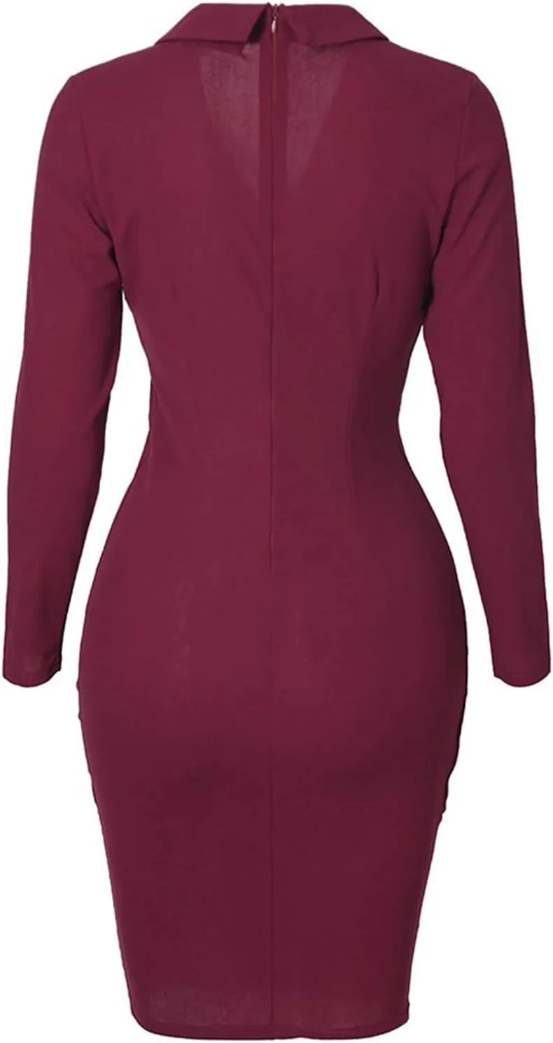 Women's Blazer Dress Long Sleeve Bodycon Wrap Dresses Elegant Button Down Business Formal Work Office Dress
