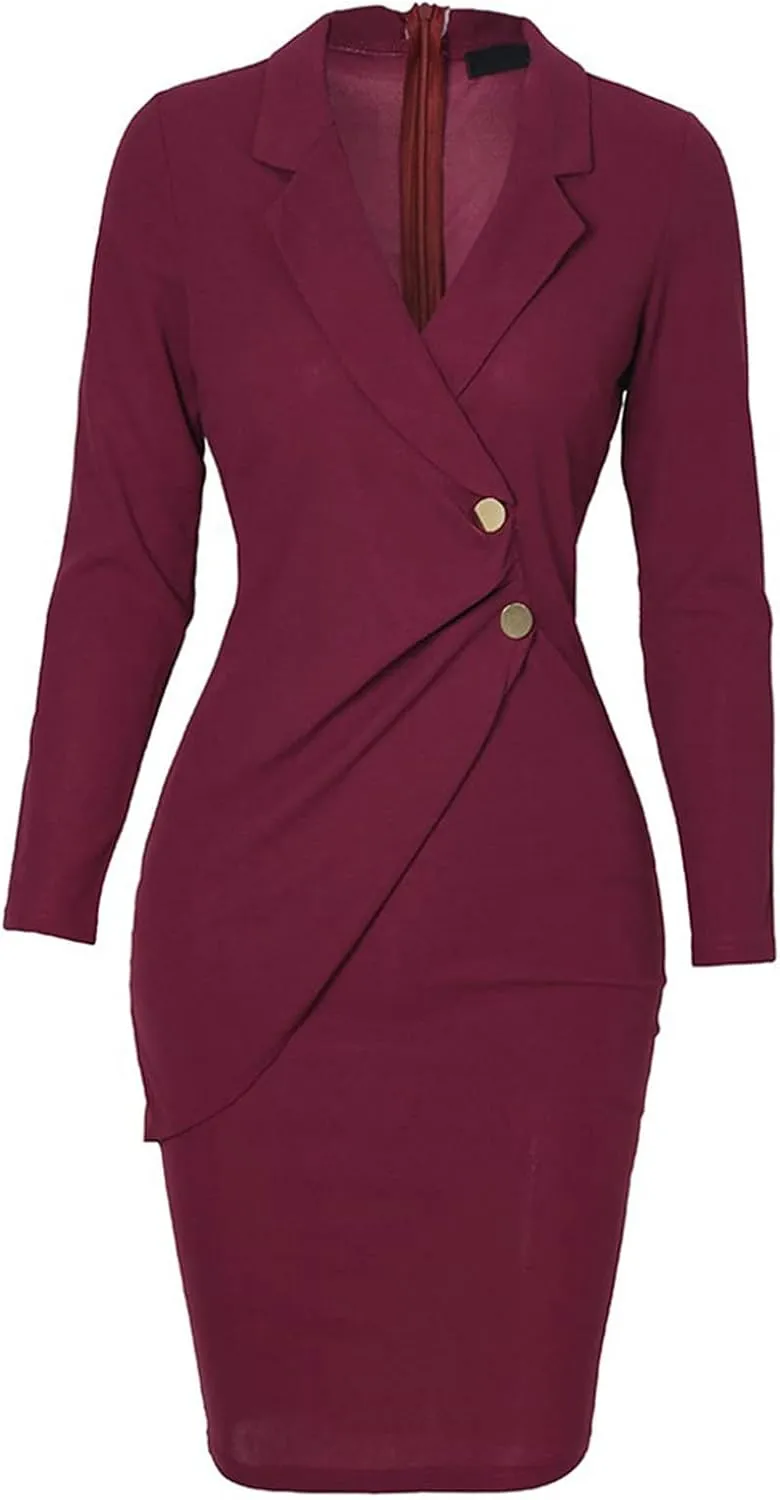 Women's Blazer Dress Long Sleeve Bodycon Wrap Dresses Elegant Button Down Business Formal Work Office Dress