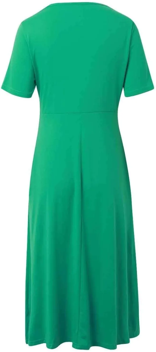 Women's Boho Floral Flowy A Line Midi Dress Casual Summer Short Sleeve Beach Vacation Dresses with Pockets
