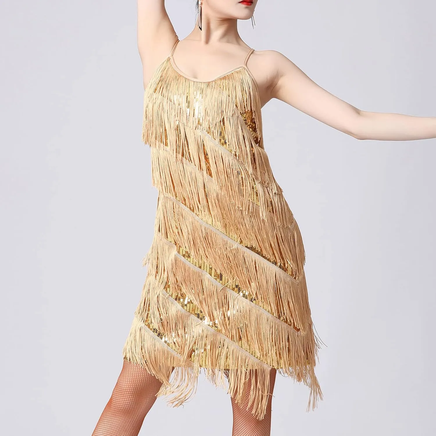 Womens Fringe Dress Spaghetti Strap Sleeveless Tassel Sling Dress Sexy V Neck Backless Cocktail Party Mini Dress