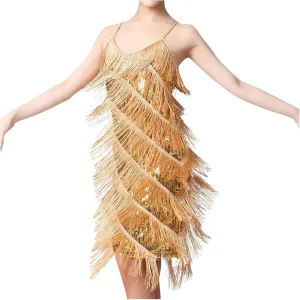 Womens Fringe Dress Spaghetti Strap Sleeveless Tassel Sling Dress Sexy V Neck Backless Cocktail Party Mini Dress
