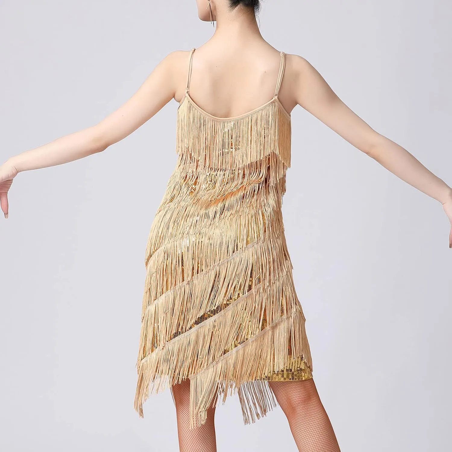 Womens Fringe Dress Spaghetti Strap Sleeveless Tassel Sling Dress Sexy V Neck Backless Cocktail Party Mini Dress
