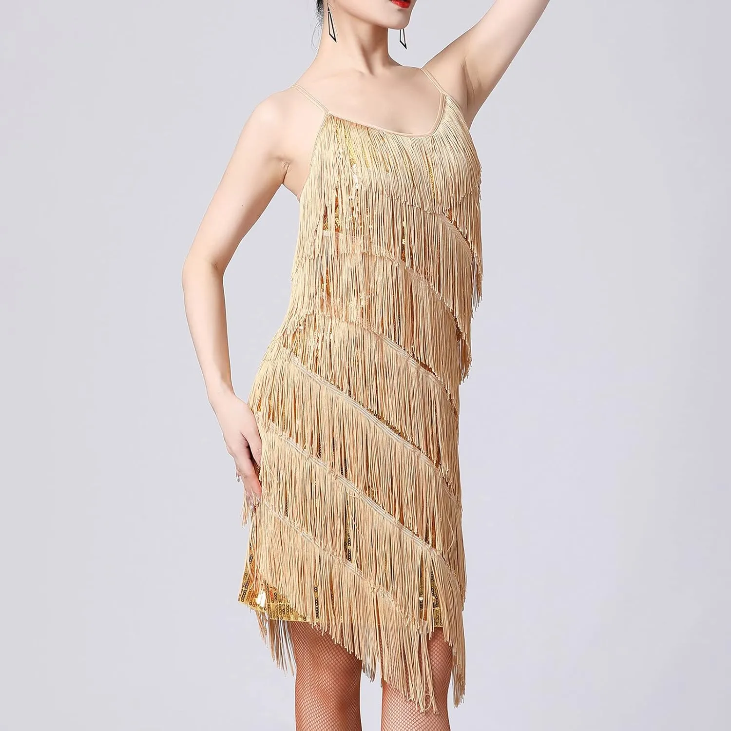 Womens Fringe Dress Spaghetti Strap Sleeveless Tassel Sling Dress Sexy V Neck Backless Cocktail Party Mini Dress