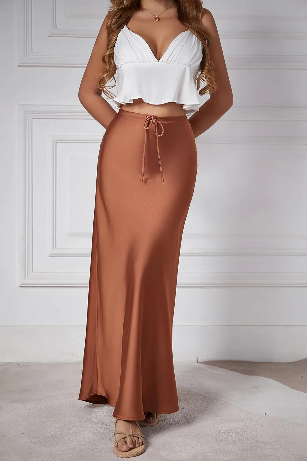 Womens Satin Maxi Skirt High Waisted Silk Elegant A Line Cocktail Party Long Skirts
