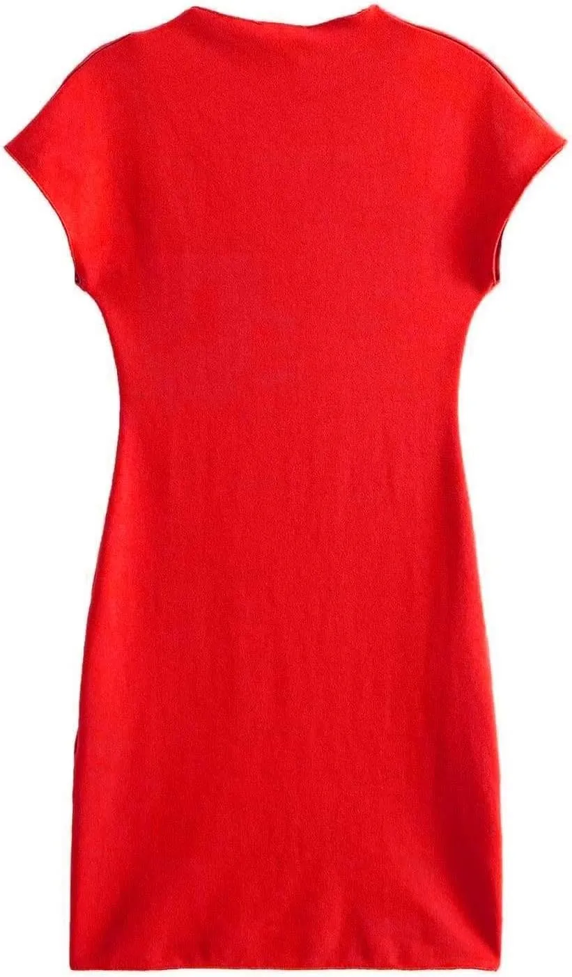 XOWRTE Women's Sexy Summer Sleeveless Mock Turtle Neck Bodycon Party Mini Dress Ribbed Slim Fit Dress Knit Tank Dresses
