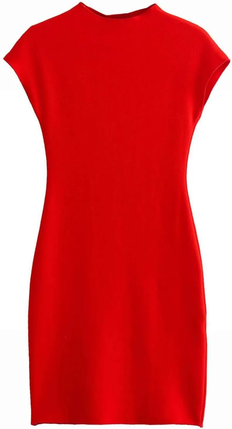 XOWRTE Women's Sexy Summer Sleeveless Mock Turtle Neck Bodycon Party Mini Dress Ribbed Slim Fit Dress Knit Tank Dresses