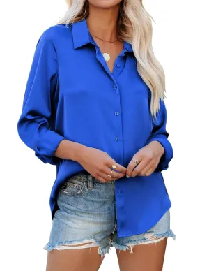 Zeagoo Blouses for Women Silk Button Down Shirts Casual Loose Long Sleeve Satin Top Business Work Tunic